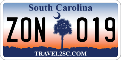 SC license plate ZON019