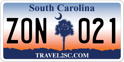 SC license plate ZON021