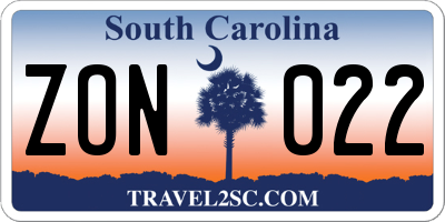 SC license plate ZON022