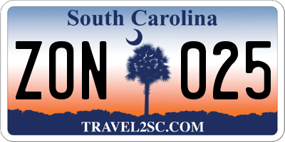 SC license plate ZON025