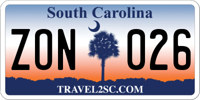 SC license plate ZON026