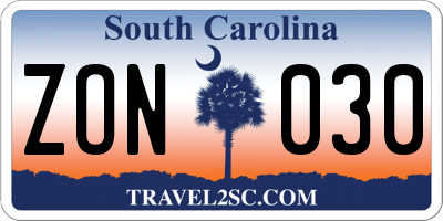 SC license plate ZON030
