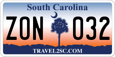 SC license plate ZON032