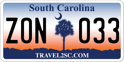 SC license plate ZON033