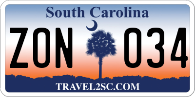 SC license plate ZON034