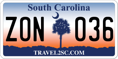 SC license plate ZON036