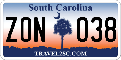 SC license plate ZON038