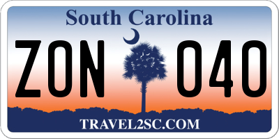 SC license plate ZON040