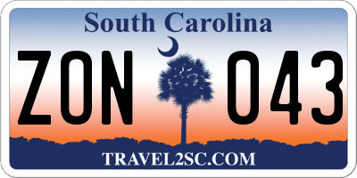 SC license plate ZON043