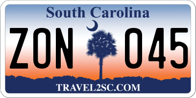 SC license plate ZON045
