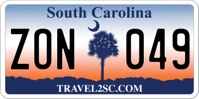 SC license plate ZON049