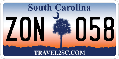 SC license plate ZON058