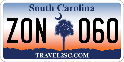 SC license plate ZON060