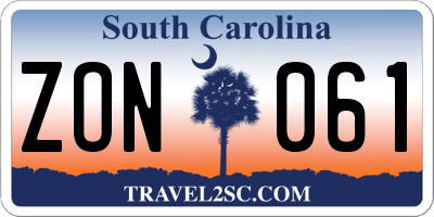 SC license plate ZON061