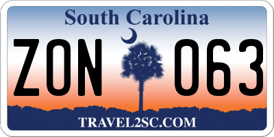 SC license plate ZON063