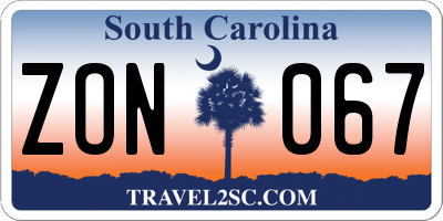 SC license plate ZON067