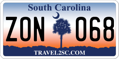 SC license plate ZON068