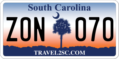 SC license plate ZON070