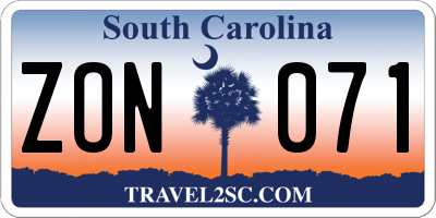SC license plate ZON071