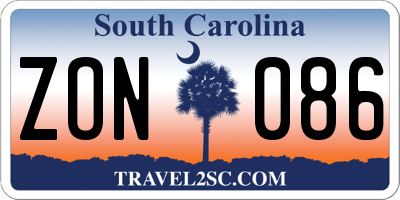 SC license plate ZON086