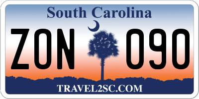 SC license plate ZON090
