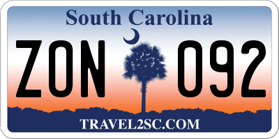 SC license plate ZON092
