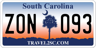 SC license plate ZON093