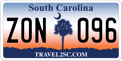 SC license plate ZON096