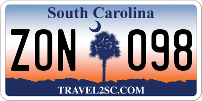 SC license plate ZON098