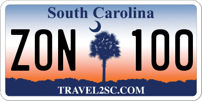 SC license plate ZON100