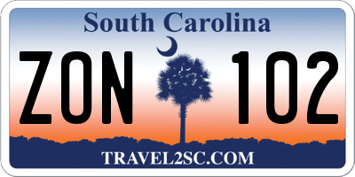 SC license plate ZON102