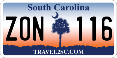SC license plate ZON116