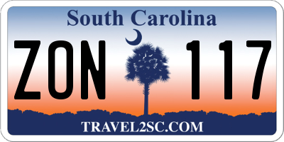 SC license plate ZON117