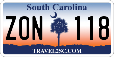 SC license plate ZON118
