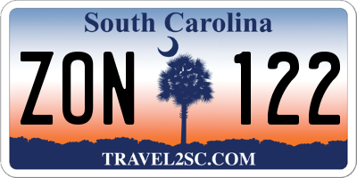 SC license plate ZON122