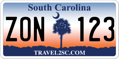 SC license plate ZON123