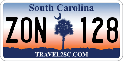 SC license plate ZON128