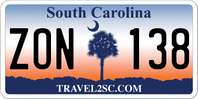 SC license plate ZON138
