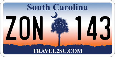 SC license plate ZON143