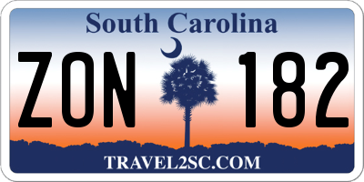SC license plate ZON182