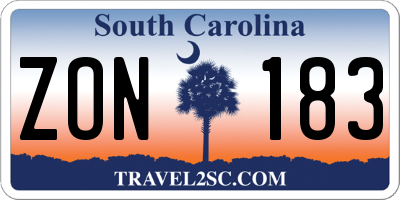 SC license plate ZON183