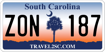 SC license plate ZON187