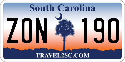 SC license plate ZON190
