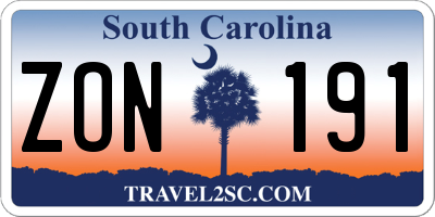 SC license plate ZON191