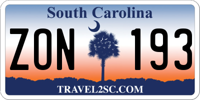 SC license plate ZON193