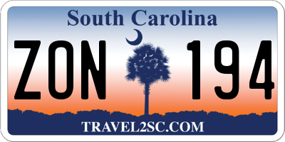 SC license plate ZON194