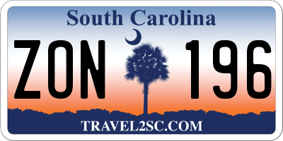 SC license plate ZON196