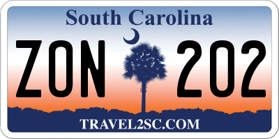 SC license plate ZON202