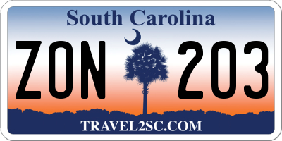 SC license plate ZON203