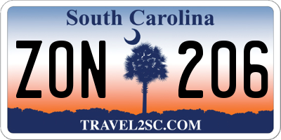 SC license plate ZON206